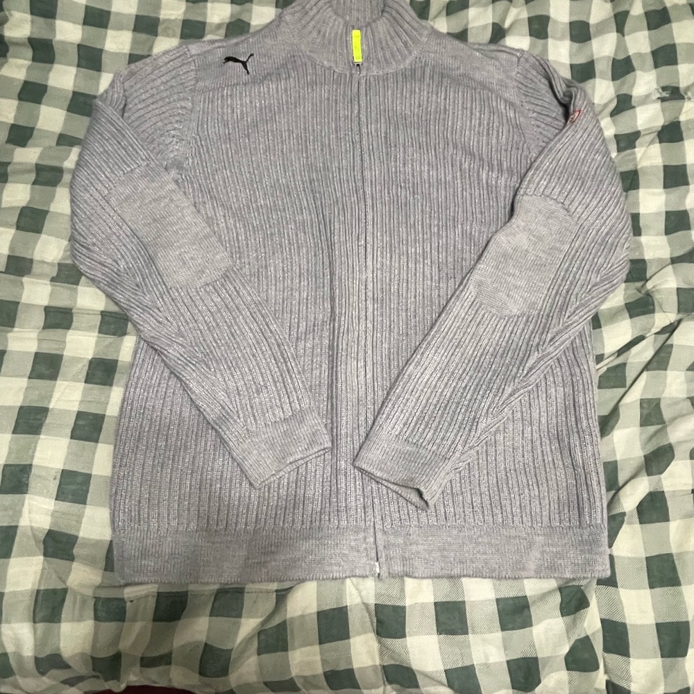 Puma P48 Men’s Full-Zip Ribbed Sweater - Light Gray